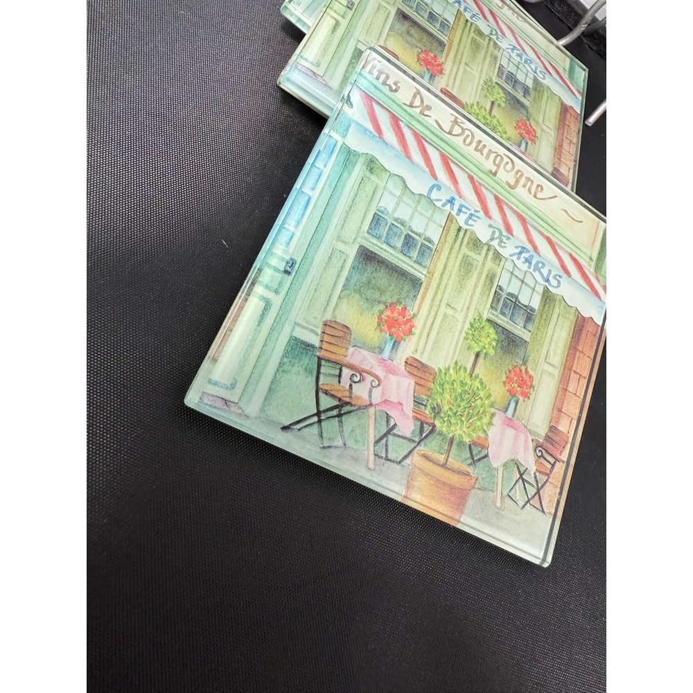Cafe De Paris‎ glass Coasters Set of 4 Home Decor French Parisian style